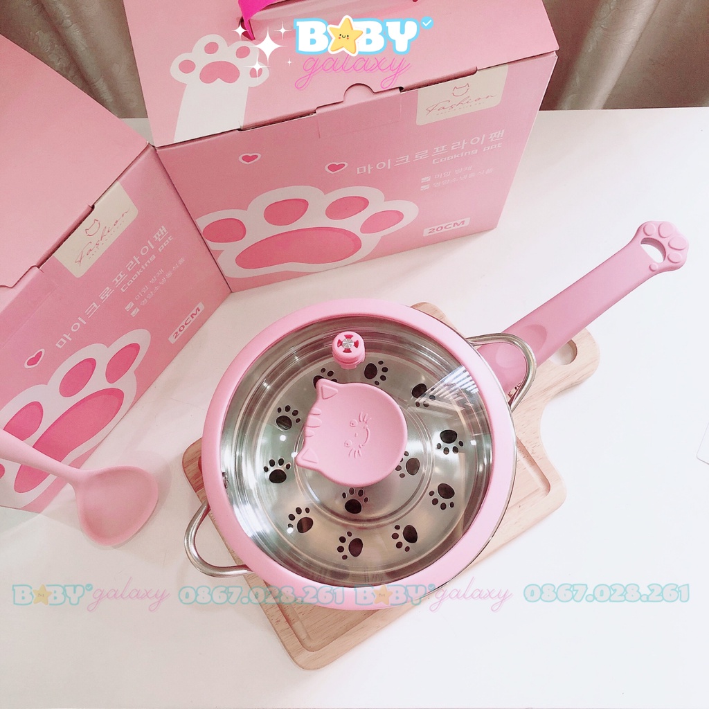 Nồi Quánh Fashion Hồng Nấu Cháo Ăn Dặm Cho Bé, Nồi Thiết Kế Mèo Kèm Xửng Hấp- Baby Galaxy Official