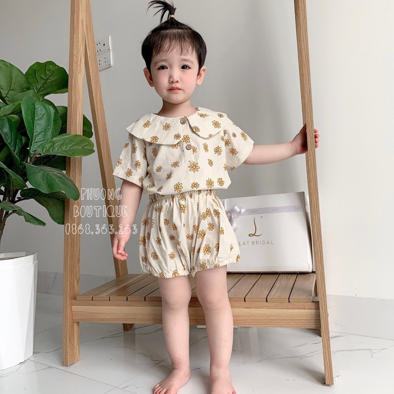 Quần áo trẻ em Phuongboutique set bộ đồ thô cao cấp hoa cúc cho bé sơ sinh đến 12kg