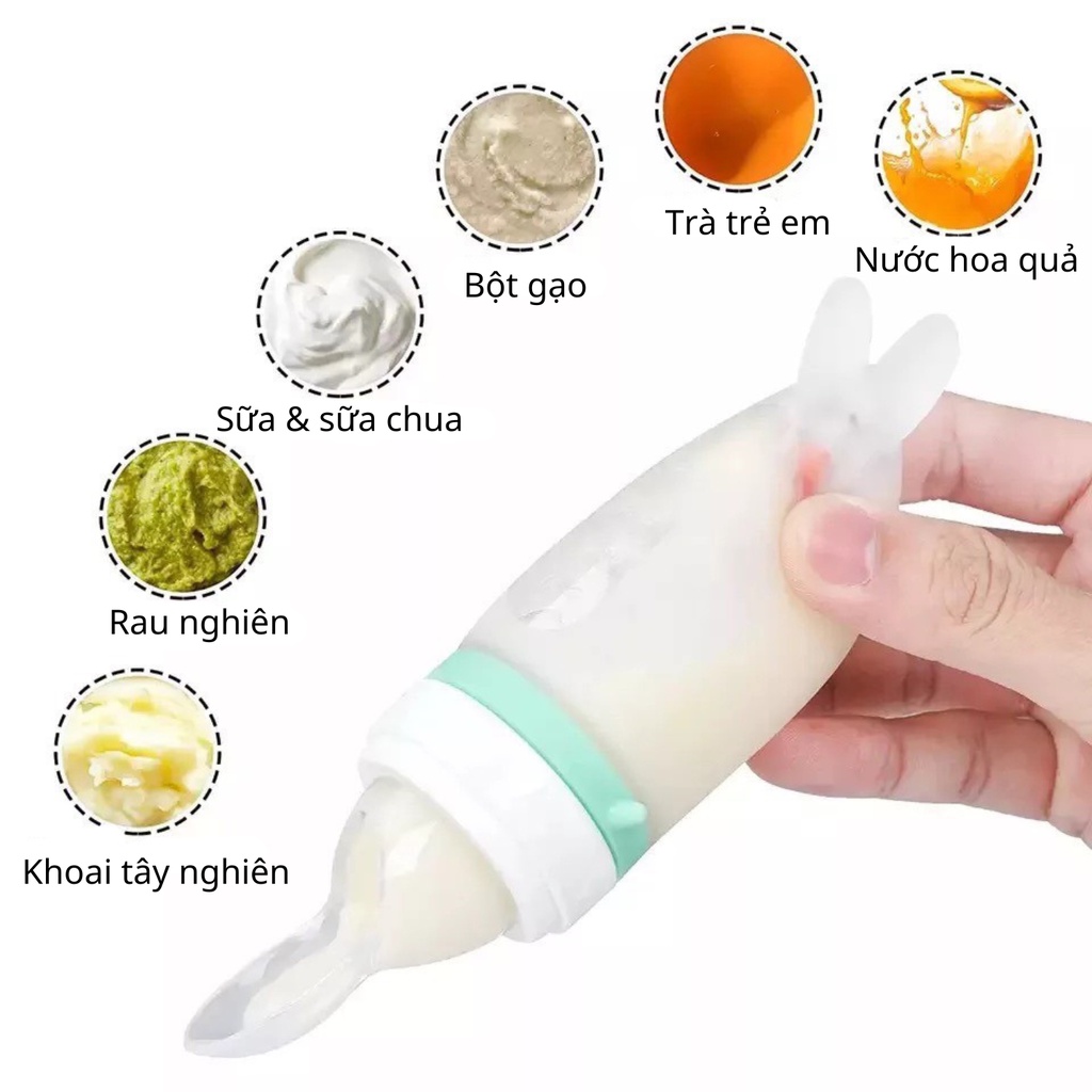 Bình Ăn Dặm, Bình Thìa Cá Heo Đa Năng 2 Trong 1 Silicon Cao Cấp
