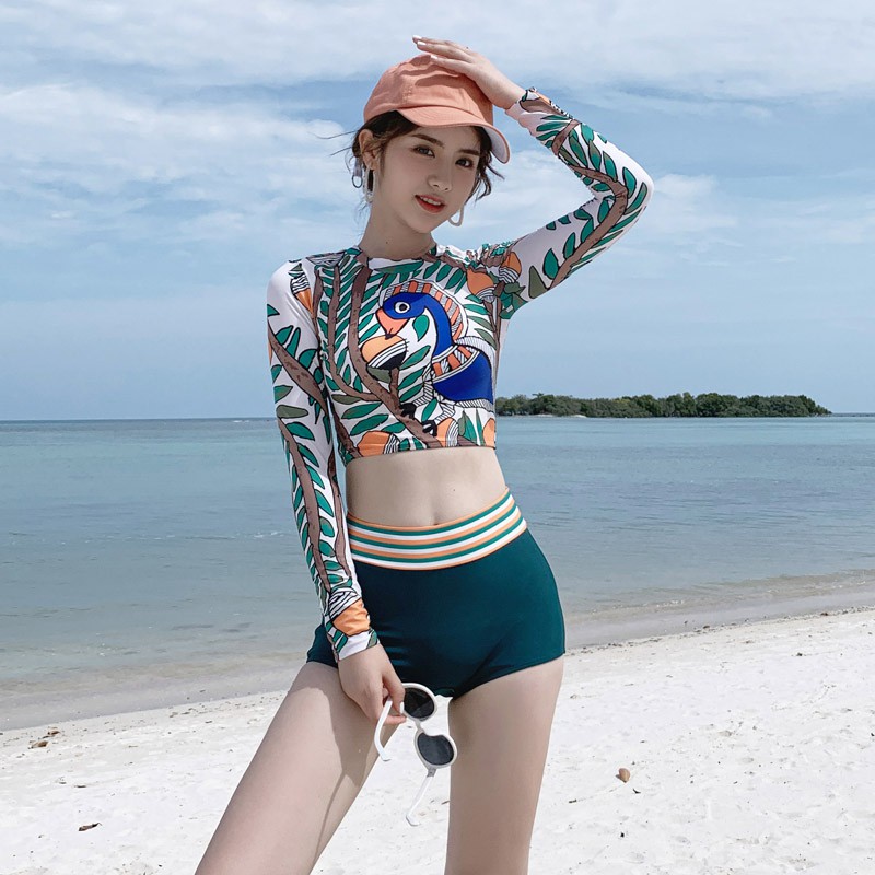Bộ đồ bơi nữ CAO CẤP dài tay quần cạp cao che bụng siêu tôn dáng | BigBuy360 - bigbuy360.vn
