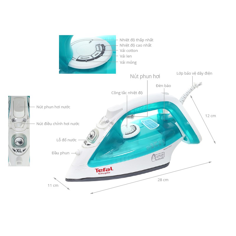 Bàn là, bàn ủi hơi nước Tefal FV3910 2200W, mặt bàn là chống dính Ceramic, sản xuất Pháp, bảo hành 2 năm
