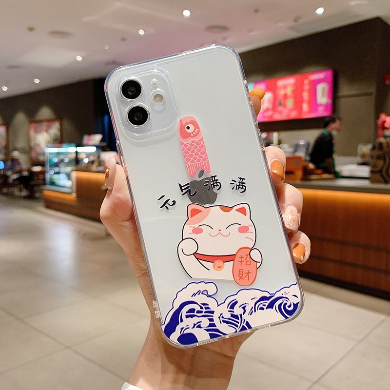 Ốp lưng iphone silicon trong suốt hình Mèo may mắn dành cho iphone 6 đến 13promax - T118 | BigBuy360 - bigbuy360.vn