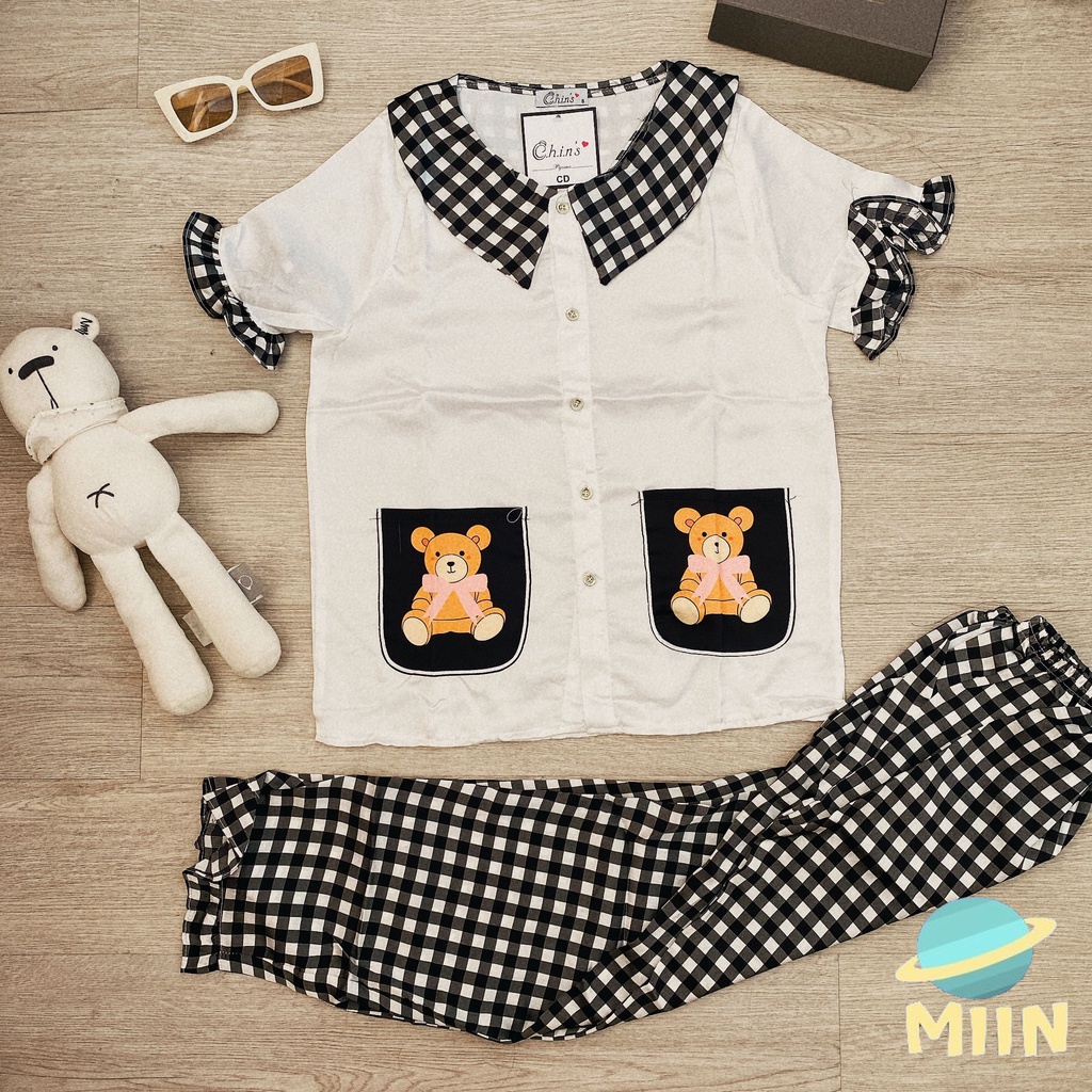 [NGỦ CAO CẤP] BỘ PYJAMA PHA KẺ TÚI GẤU - CHẤT LIỆU LATIN CAO CẤP - PHIÊN BẢN ĐÁNG YÊU