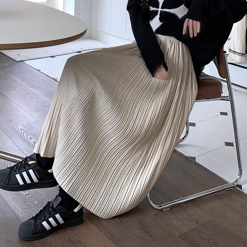 Chân váy dài SUXI dáng chữ A xếp ly cạp cao đơn giản thời trang mùa thu cho nữ