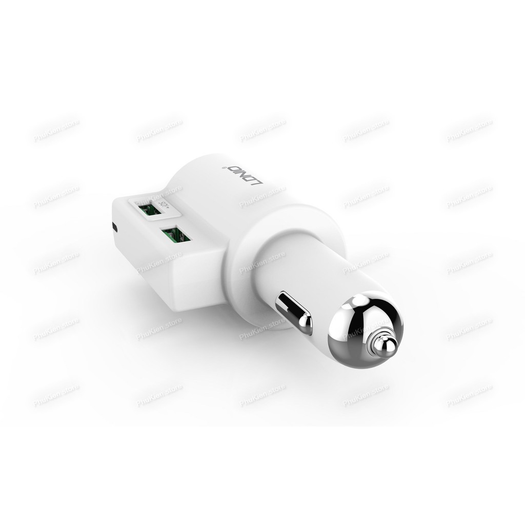 Cốc sạc cao cấp trên ô tô (car charger) có cổng Cigarette mở rộng có IC ổn dòngLDNIO CM10 Trắng 2 USB 21W