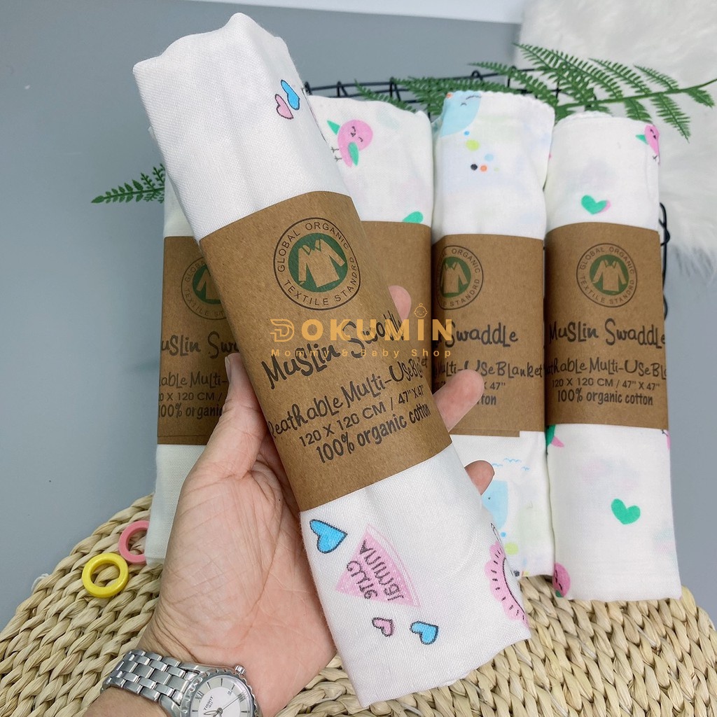 Khăn tắm sợi tre muslin swaddle cho bé mềm mịn cao cấp đa năng khăn choàng quấn tắm cho bé sơ sinh DOKUMIN KTSW48