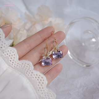Bông tai hợp kim xi mạ đính viên đá zircon nhân tạo màu tím