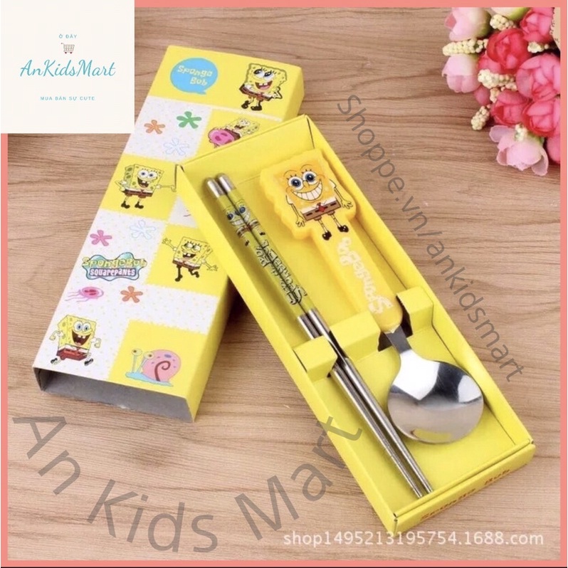 Set đũa + thìa inox hình thú hoạt hình dễ thương