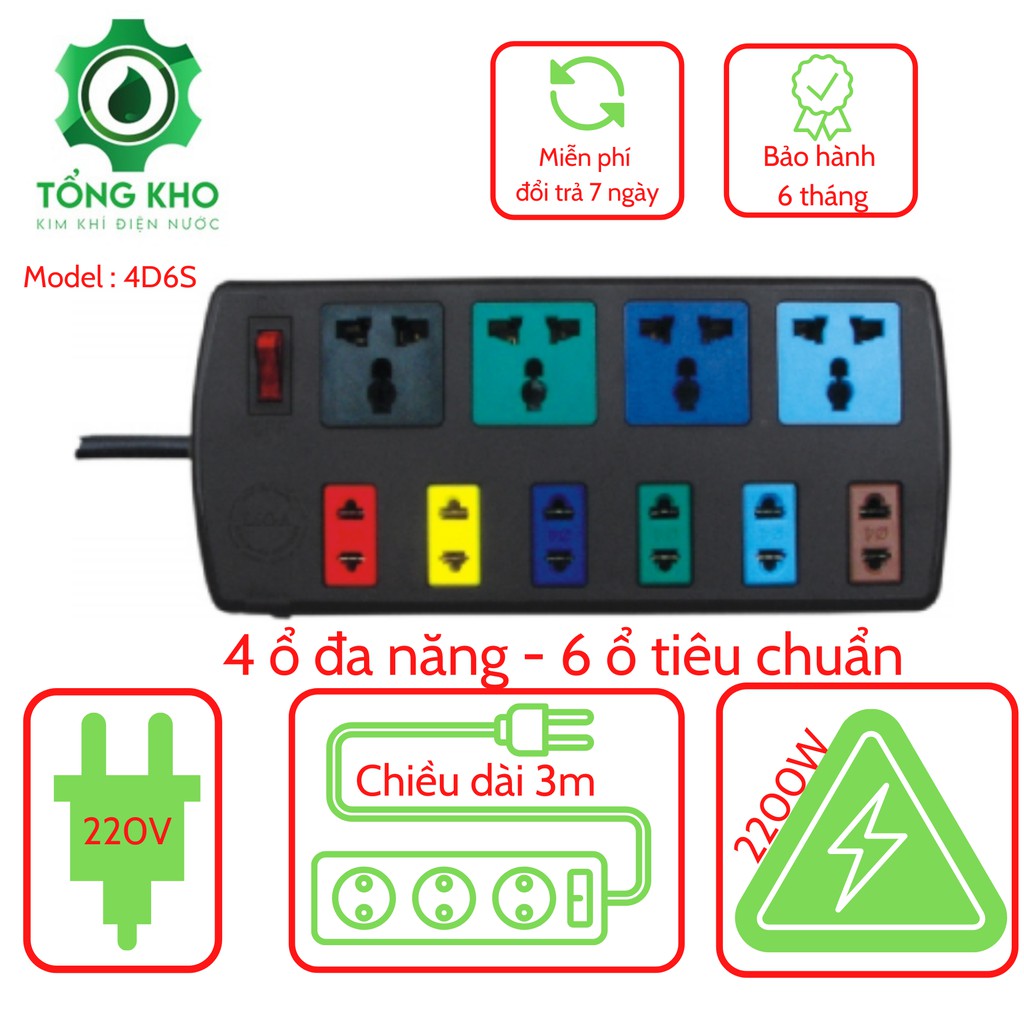 Ổ cắm điện LIOA 3 lỗ có công tắc, dây dài 5m, 3m - Tổng kho kim khí điện nước 3TS