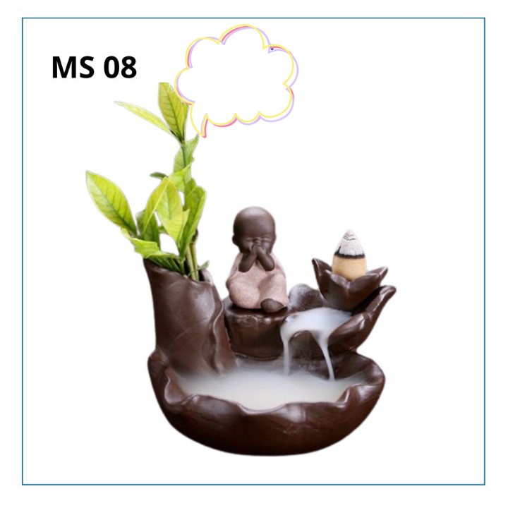 Thác Khói Trầm Hương Cao Cấp Hình Chú Tiểu - Thác Đốt Trầm khói ngược [Nhang Trầm Sạch Búp Sen]