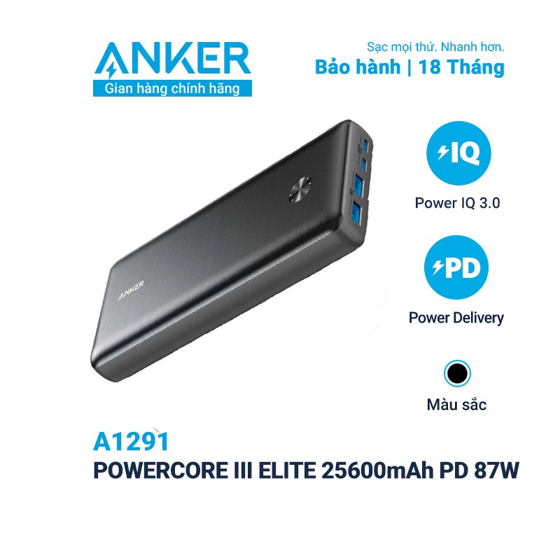 Sạc dự phòng ANKER PowerCore III Elite 25.600mAh PD 87w - A1291