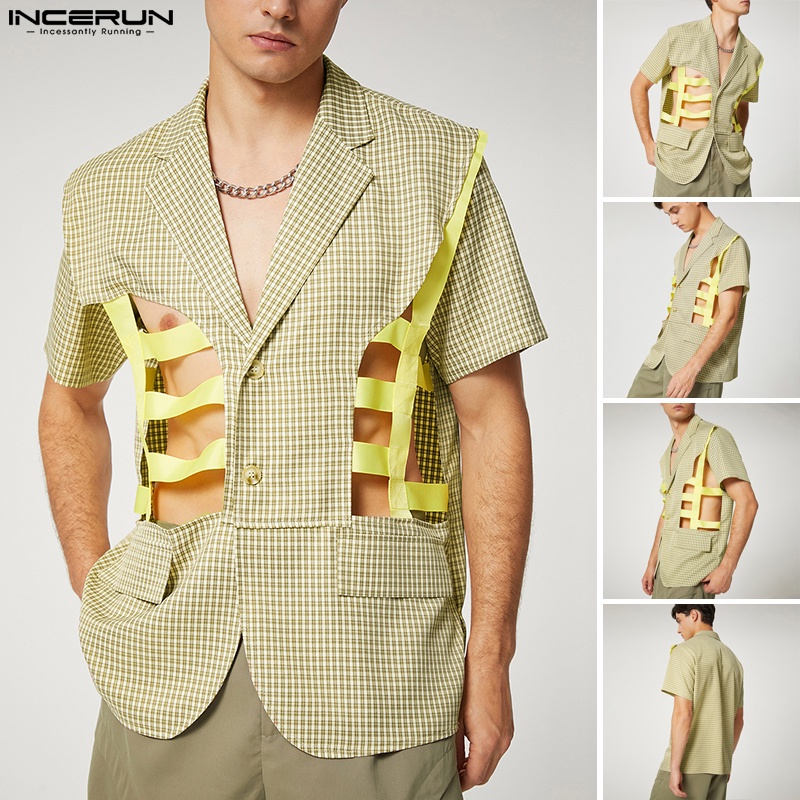 INCERUN Áo Thun Tay Ngắn Cài Nút Thiết Kế Đơn Giản Thời Trang Cho Nam