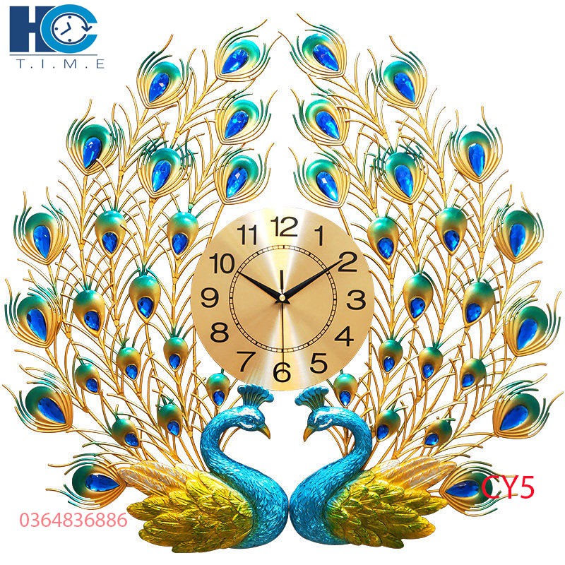 Đồng hồ treo tường trang trí chim công decor CY5 kích thước 70x65 cm