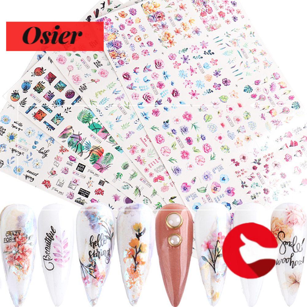 Set 12 Nhãn Dán Trang Trí Móng Tay Nghệ Thuật Trong Suốt Chống Thấm Nước Họa Tiết Hoa Lá