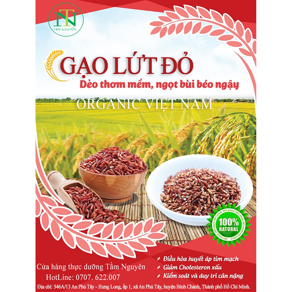 Gạo Lứt Đỏ organic Việt Nam Túi 3kg-Dùng ăn số 7