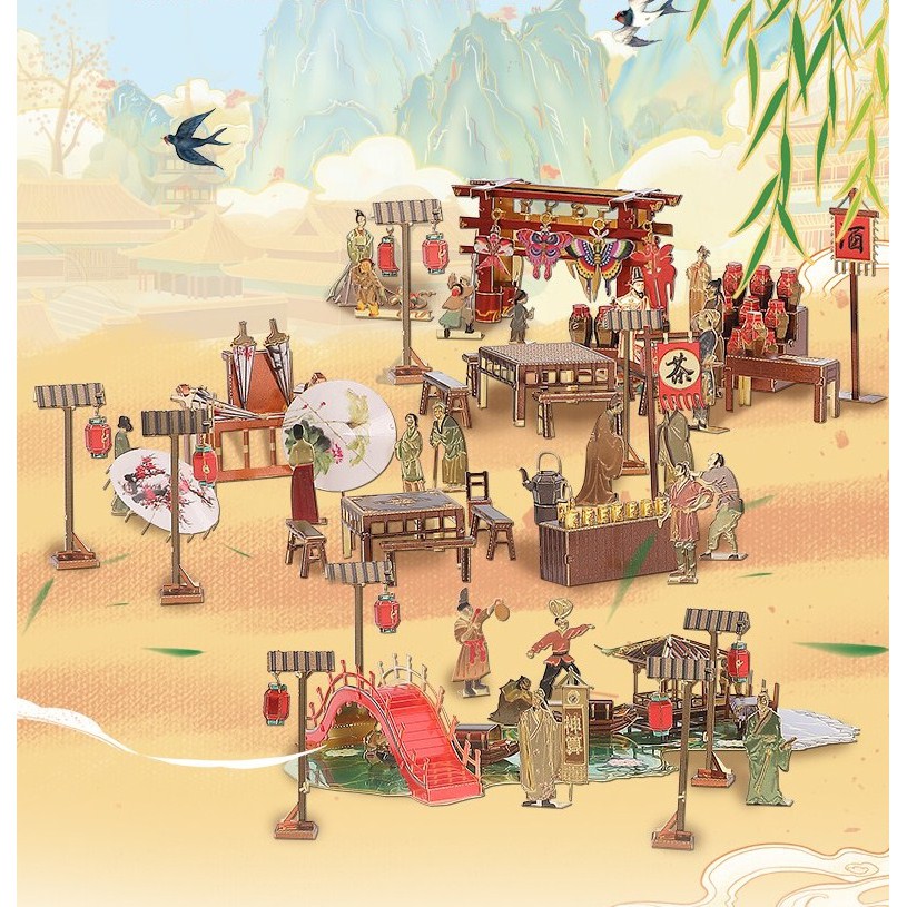 Mô hình lắp ghép kim loại 3d set kiến trúc trung hoa    + tặng kèm 1 mẫu 60k tự chọn