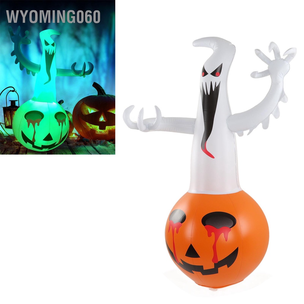 Wyoming060 Bóng ma bí ngô bơm hơi 16 màu LED Ánh sáng chống chịu thời tiết Halloween trang trí cho sân vườn trước cỏ