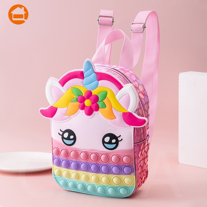 Large Pop It Fidget Toy Unicorn Backpack Girls Wallet Bag Kids Stress Relief School Supplies Birthday Party Gifts