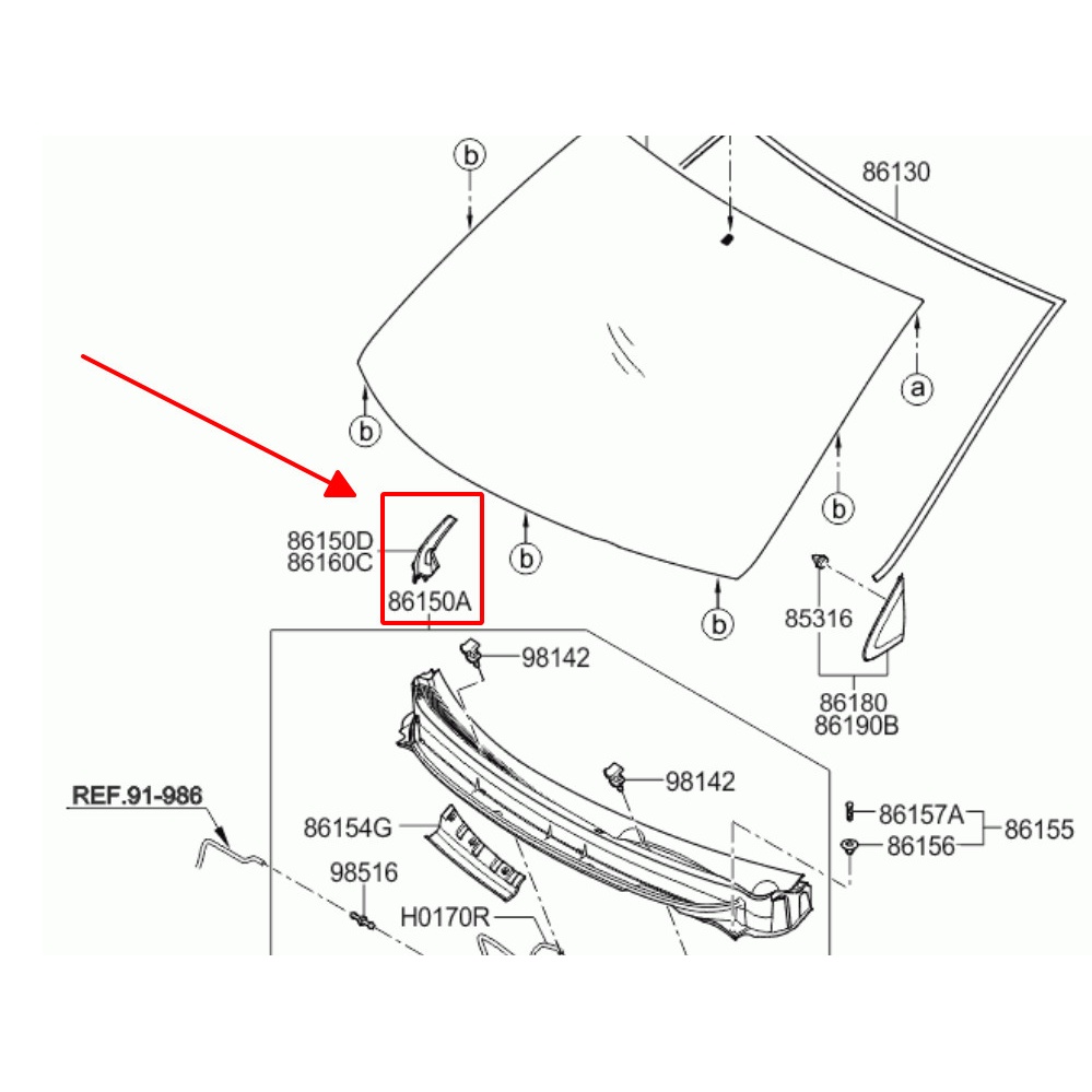 Ốp góc /Ốp máng nước chân kính chắn gió KIA MORNING 2011 - 2020/  Hàng xịn chính hãng: 861501Y010/861601Y010