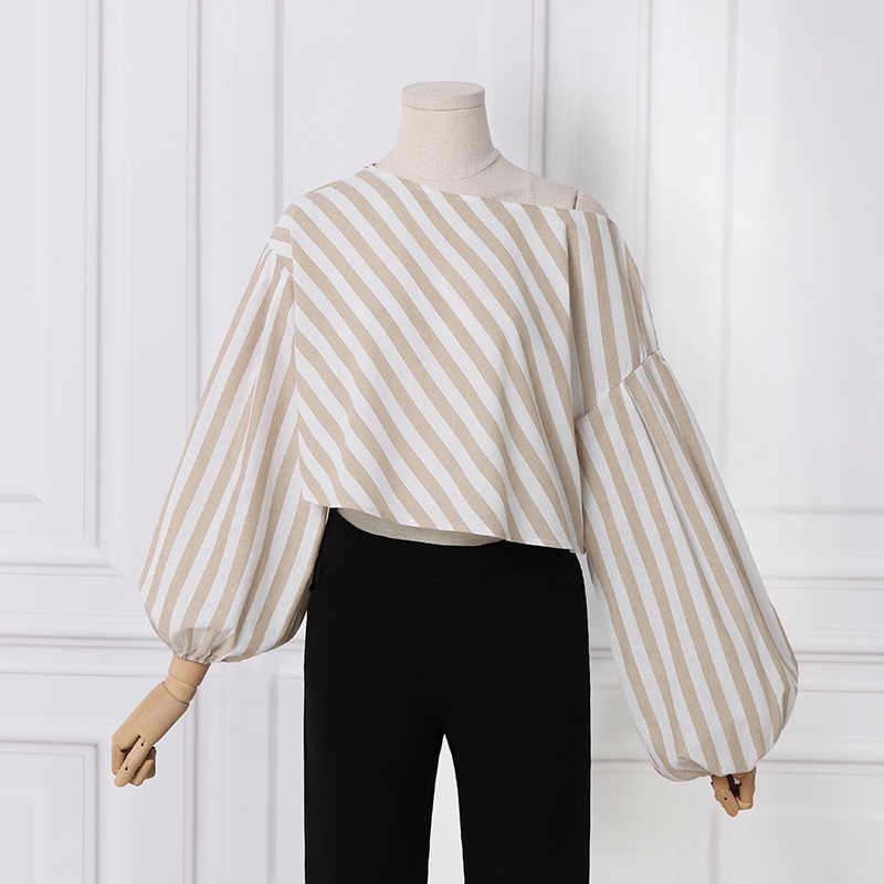 Áo kiểu Zanzea tay phồng họa tiết sọc thanh lịch cho phái nữ