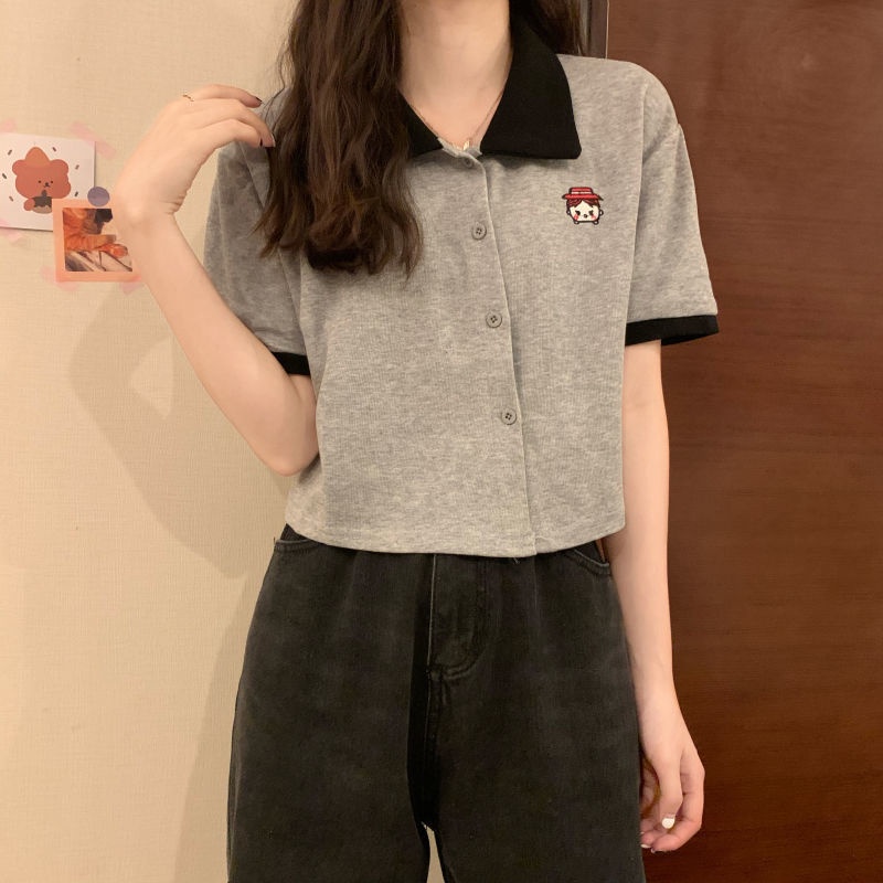 Áo Thun polo Tay Ngắn Dáng Rộng Phong Cách Hàn Quốc Dành Cho Nữ