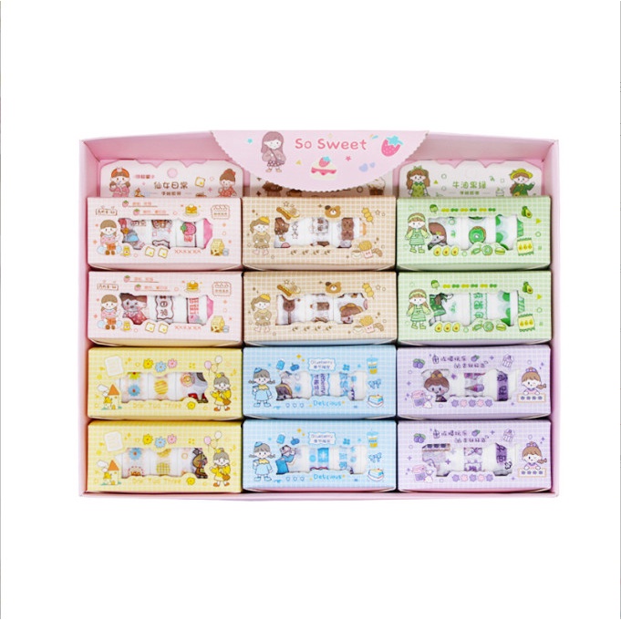 Hộp 4 cuộn băng dính trang trí đồ dùng cá nhân hình cô gái và món ăn siêu cute BAG U BANGDINHCOGAI4