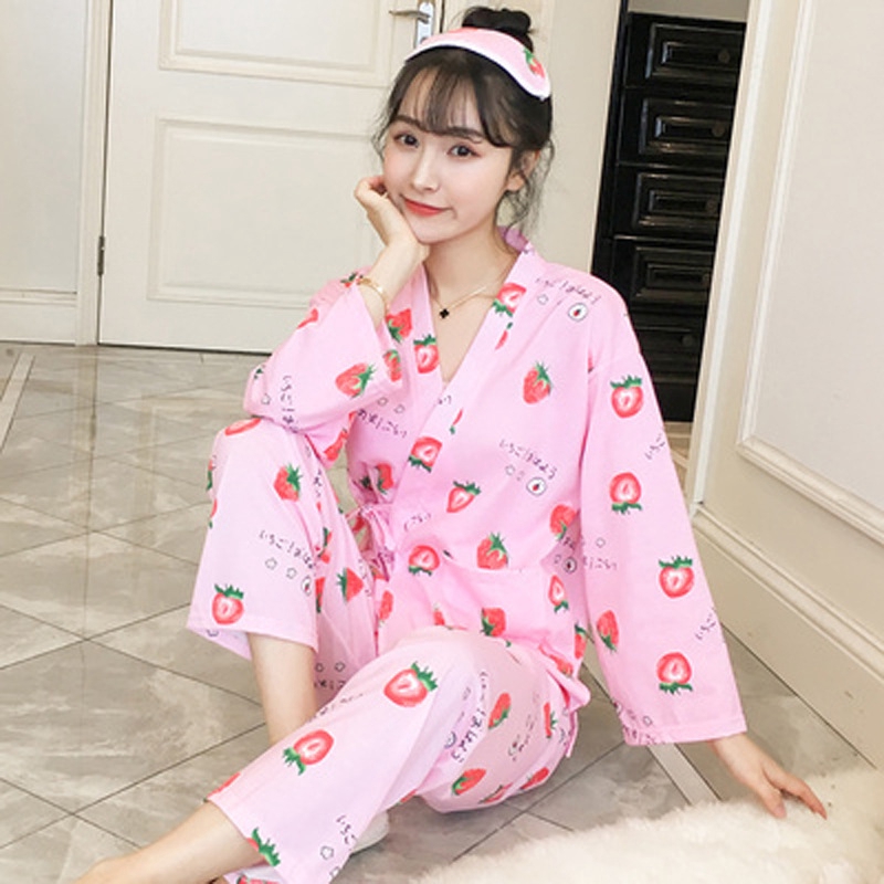 Bộ Đồ Ngủ Kiểu Kimono Nhật Bản Kèm Bịt Mắt Thời Trang Mùa Xuân Cho Nữ