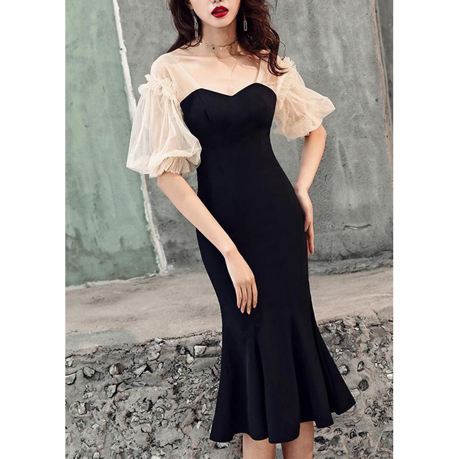 GOTI - Siêu Chất - Đầm Ôm Dự Tiệc Kiểu Đuôi Cá Tay Ngắn Phối Lưới Cách Điệu Nữ Tính 3225