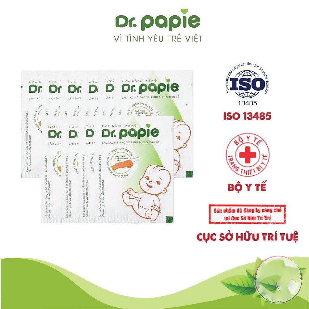 Gạc rơ lưỡi răng miệng Dr Papie vệ sinh răng miệng cho bé (Hộp 30 gói)