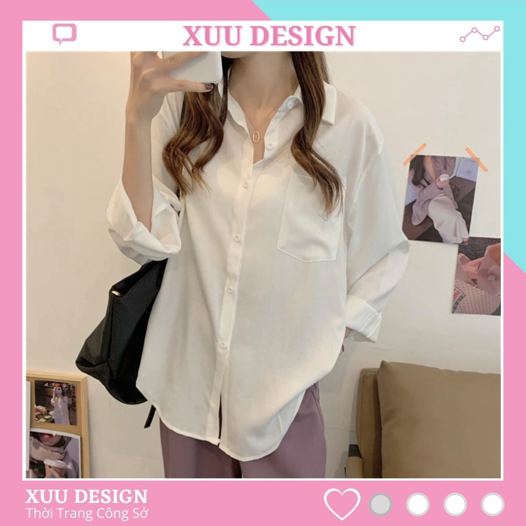 Áo sơ mi dài tay dáng rộng Xuu Design, áo trắng trơn basic dể phối đồ chất đẹp SP38
