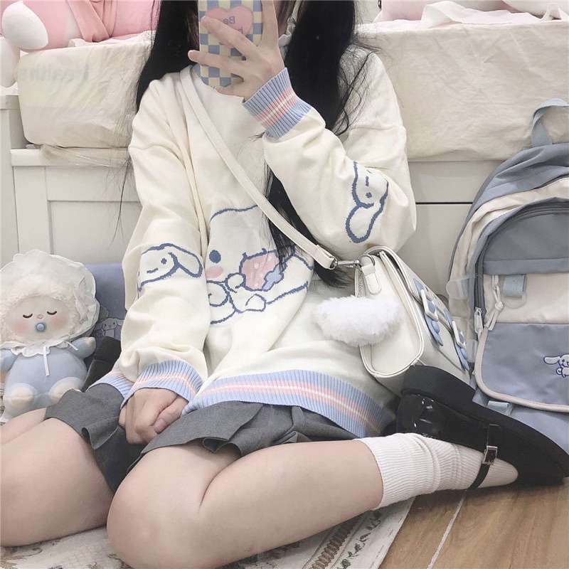 [Có sẵn] Áo Len Cinnamoroll Bo Viền