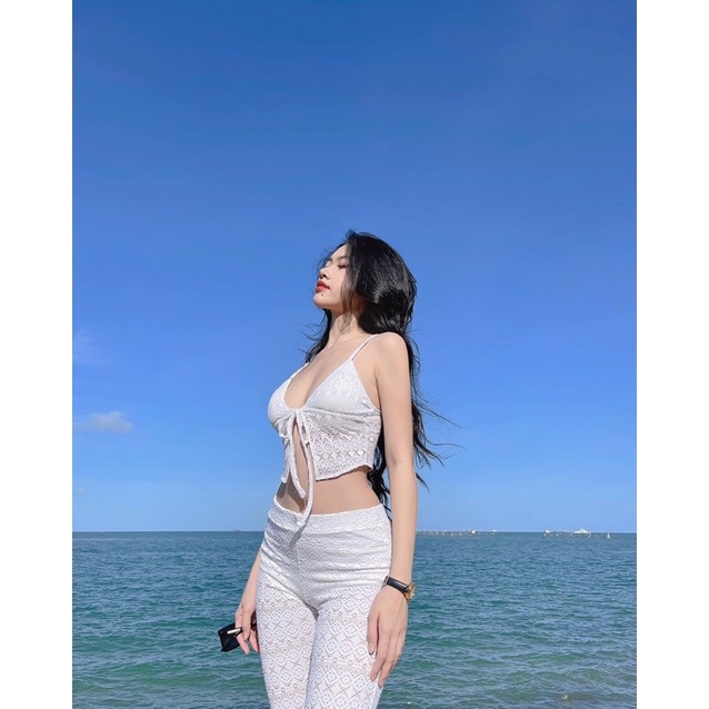 Áo croptop 2 dây ren cột ngực yn