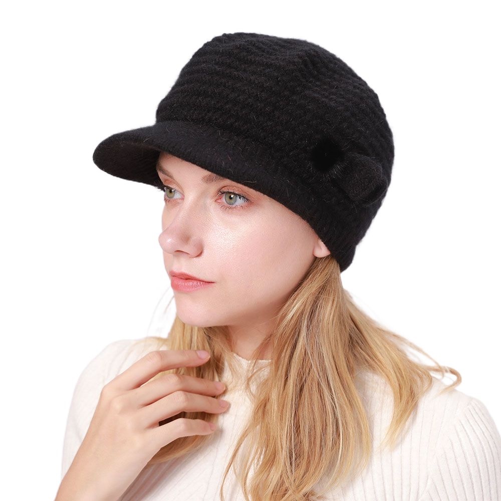 Mũ Nồi Dệt Kim Phối Lông Thỏ Thời Trang Thu Đông Cho Nữ