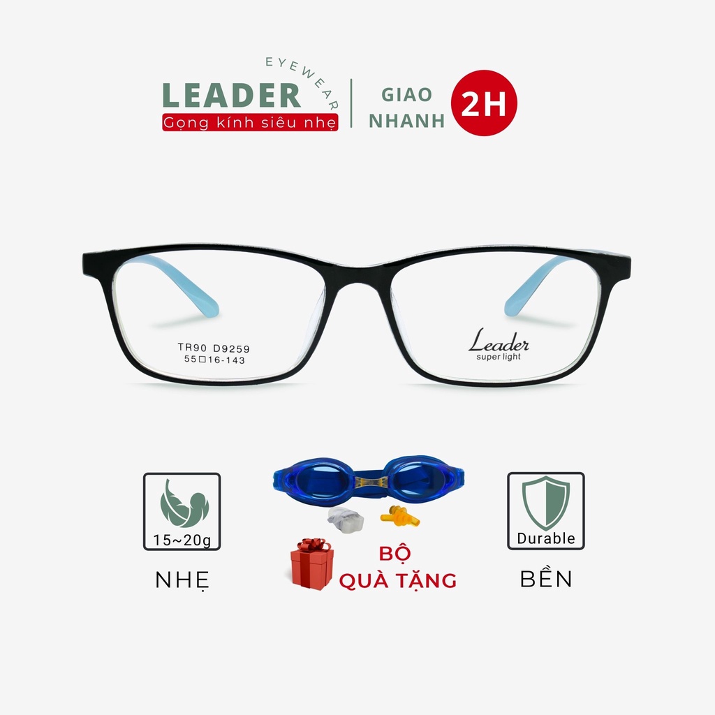 Gọng kính cận nam nữ Leader D9259 chính hãng chất liệu nhựa TR90 siêu bền, nhẹ với tròng kính 0 độ chống ánh sáng xanh