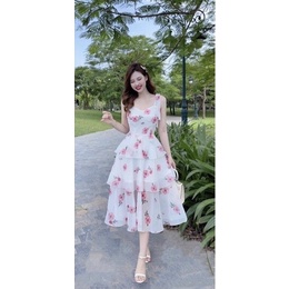 [ 𝐅𝐑𝐄𝐄 𝐒𝐇𝐈𝐏 ]   VÁY HOA 3D DÀI TAY CHUN EO CÚC NGỌC ,HÀNG THIẾT KẾ CAO CẤP