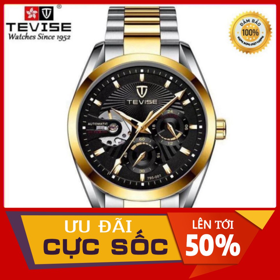 ĐỒNG HỒ AUTOMATIC TEVISE CHÍNH HÃNG NAM DÂY INOX NGUYÊN KHỐI CAO CẤP (TẶNG KỀM HỘP) [ Đồng Hồ Nam