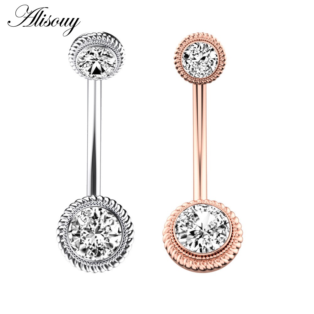 Alisouy 1 Khuyên Rốn Thép Không Gỉ Đính Đá zircon Mặt Trăng Ngôi Sao