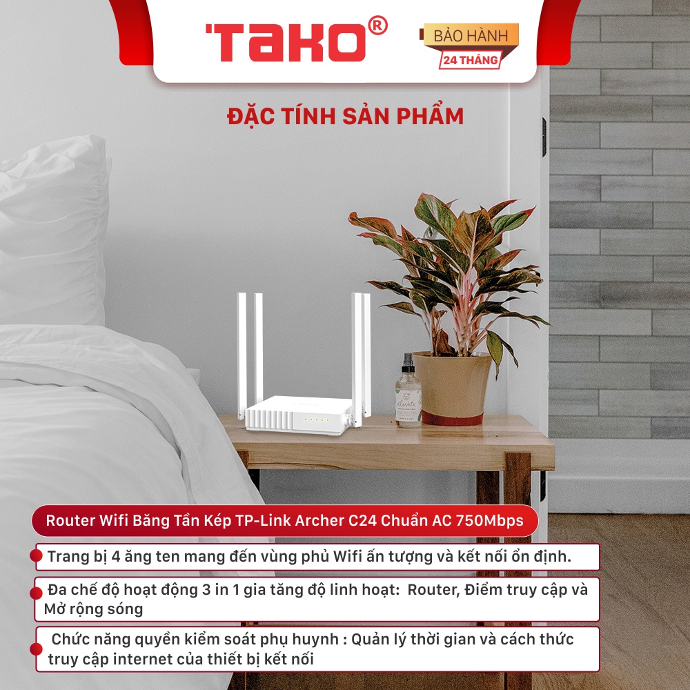 Router wifi Băng Tần Kép TP-Link Archer C24 Chuẩn AC 750Mbps . Chính hãng, BH 24 tháng