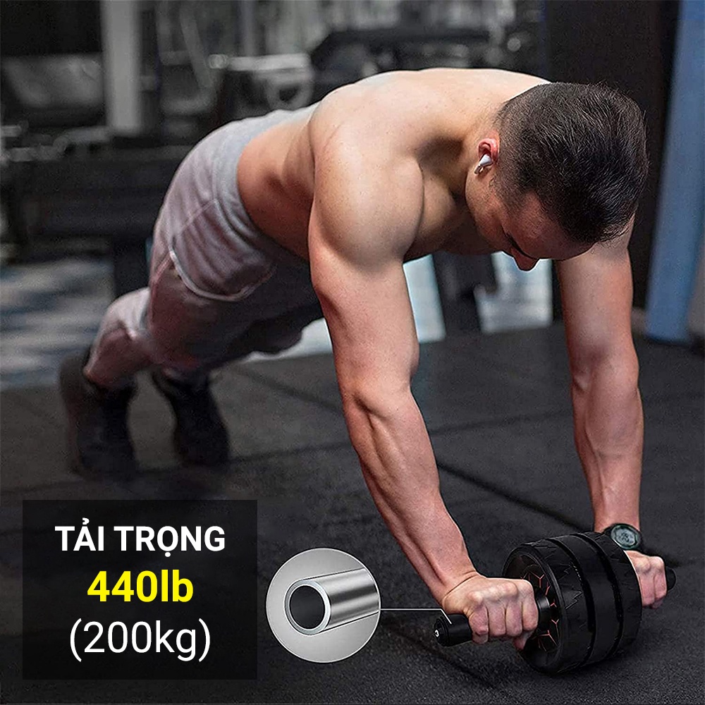 Con lăn tập bụng 3 bánh GoodFit chống trượt, chịu tải 200kg tập luyện tại nhà GF603AB