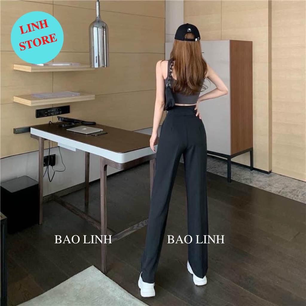 Quần Ống Rộng Nữ Lưng Cao LINH STORE, Quần Suông Culletos Công Sở Phối Hai Cúc Bản To Chất Liệu Tuyết Mưa Vitex Mặc Đi L
