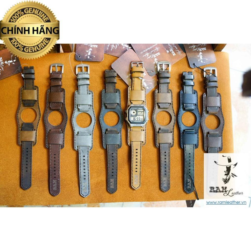 COMBO DÂY ĐỒNG HỒ DA BÒ XÁM + RAM BUNDSTRAP B2 CHO CASIO AE1200 .