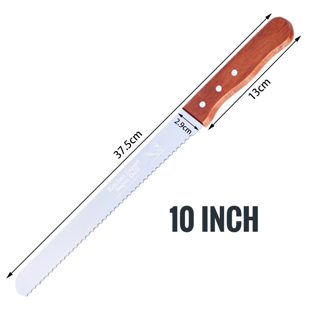 Dao Cắt Bánh Mì / Bánh Bông Lan Cán Gỗ 3 loại lưỡi, cán gỗ, chiều dài 10 inch/12 inch
