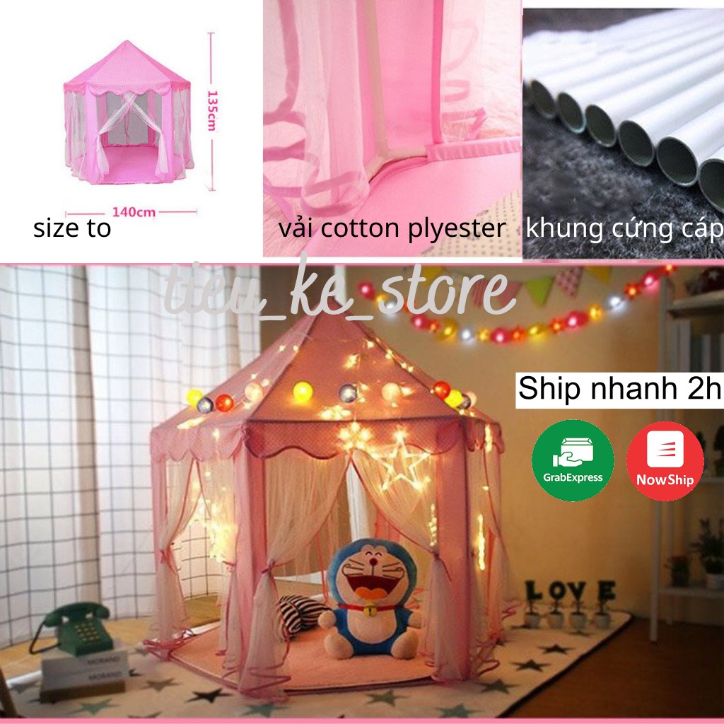 Lều công chúa màu hồng, size lớn, kích thước 1.4x1.4x1.35m, tạo không gian cổ tích cho bé yêu, lều cổ tích hình lục giác