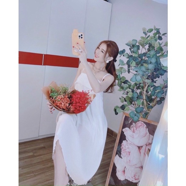 Đầm Maxi Dập Ly Nơ Lưng Có Lót - Kèm Video &amp; Ảnh Thật - Hàng Có Sẵn Giao Ngay