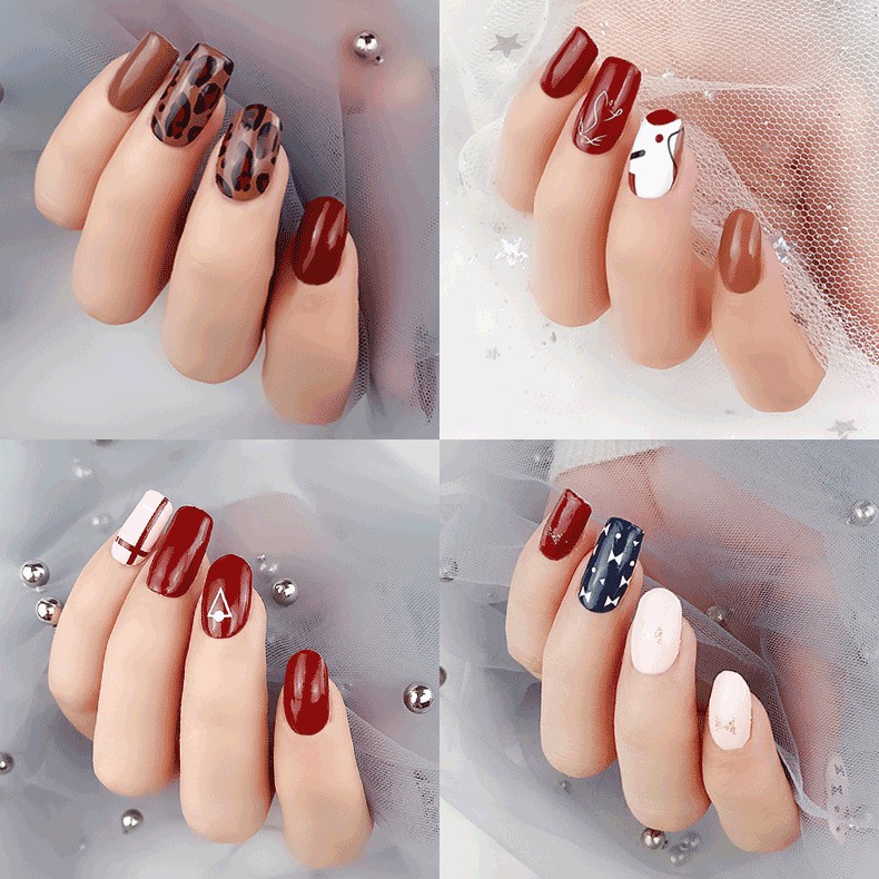 [Hàng mới về] Set 14 miếng dán móng tay tùy chọn họa tiết và màu sắc chống thấm nước
