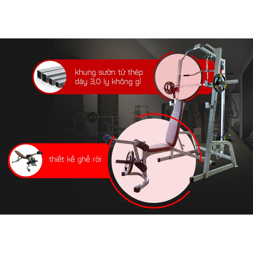 Ghế tạ KINGSPORT BK-799 (Tặng kèm thanh đòn và 30kg tạ) - Giàn tạ luyện gym tại nhà đa năng