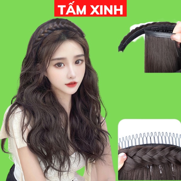 Bộ tóc giả nửa đầu nữ đẹp, có gắn bờm tóc giả cao cấp đẹp TẤM XINH - Tóc giả nửa đầu kiểu XÙ MỲ GẮN BỜM