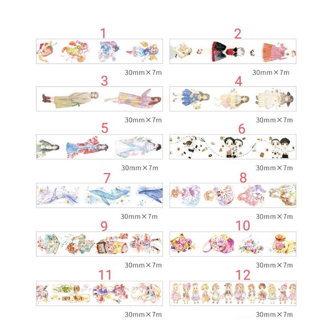 Băng dính washi tape trang trí sổ cuộn lẻ