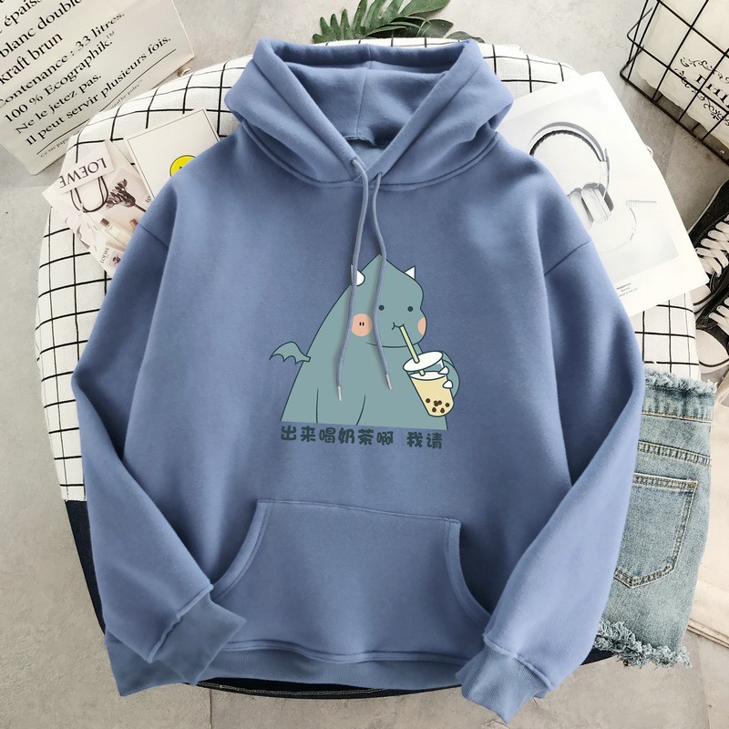 Áo hoodie khủng long uống trà sữa HTH1120