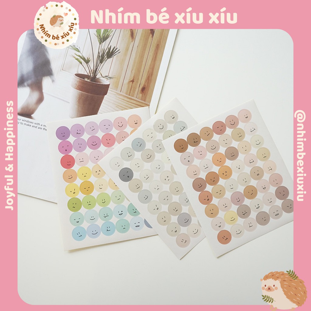 Set 48 sticker biểu tượng cảm xúc màu Morandi dễ thương trang trí sổ tay